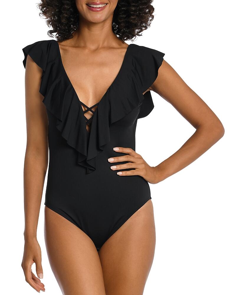 La Blanca Ruffled V Neck One Piece Swimsuit Cover