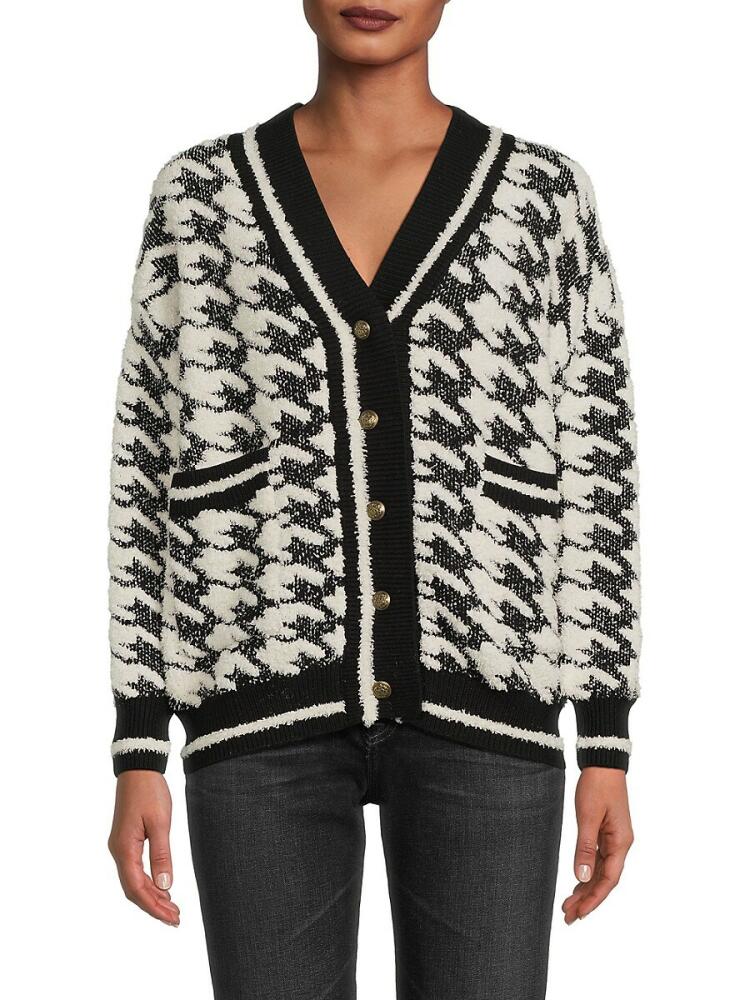 Lea & Viola Women's Houndstooth Button Sweater - Black White Cover