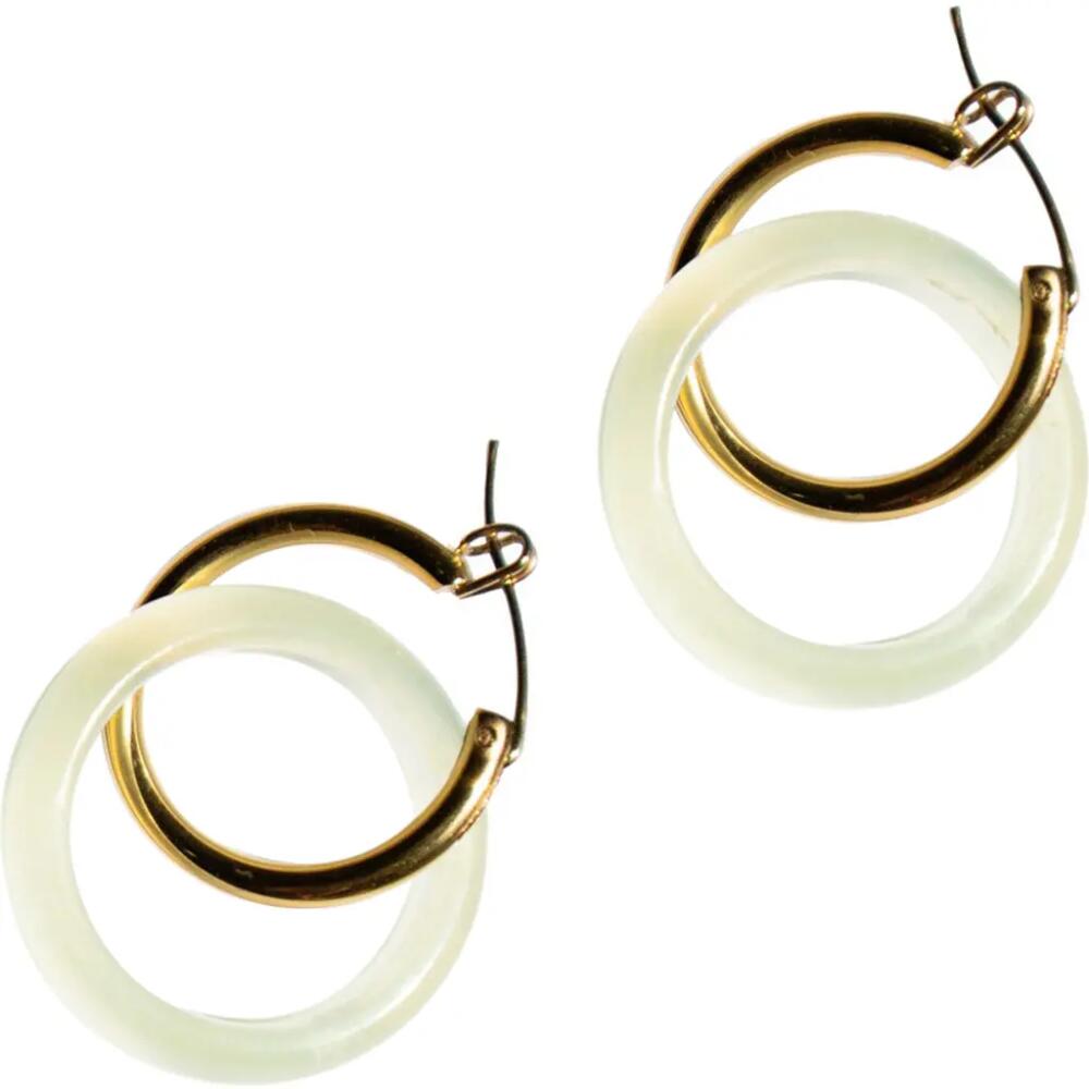 seree Amelie skinny Green jade stone hoop earrings in Off White Cover