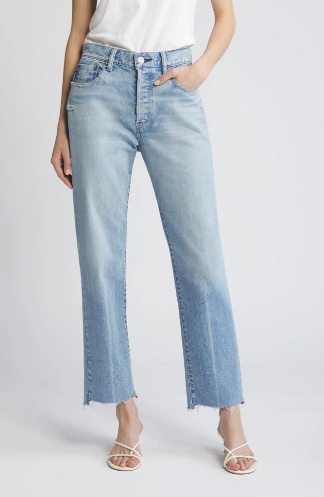 MOUSSY VINTAGE Cumberland High Waist Step Raw Hem Straight Leg Jeans in Light Blue Cover