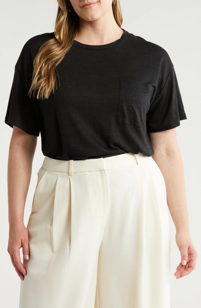 Nordstrom Boxy Linen Pocket T-Shirt in Black Cover