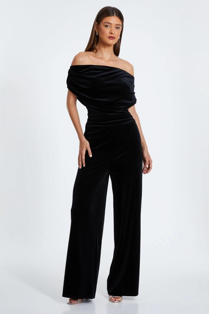 QUIZ Bardot Velvet Jumpsuit in Black Cover