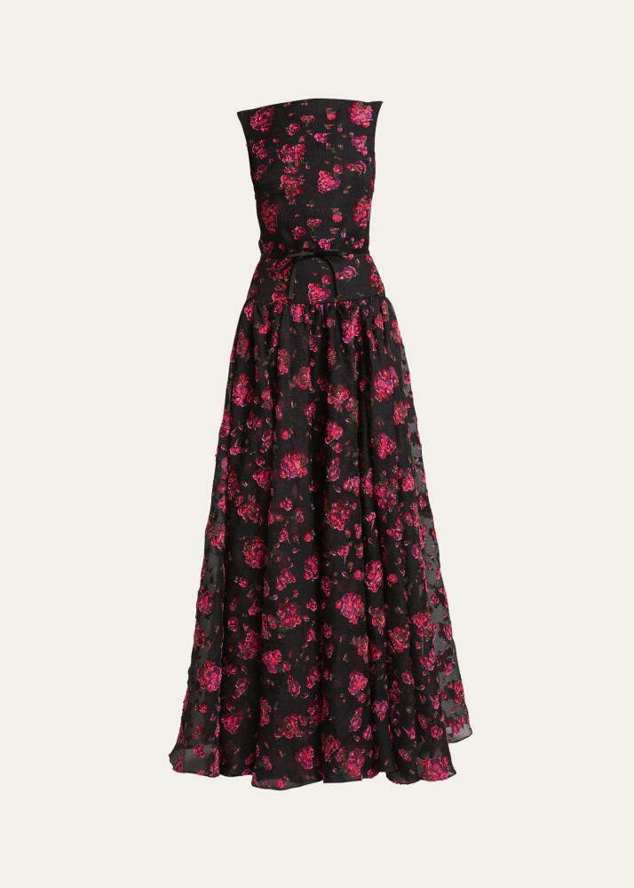 Erdem Floral Textured Gown with Gathered Skirt Cover