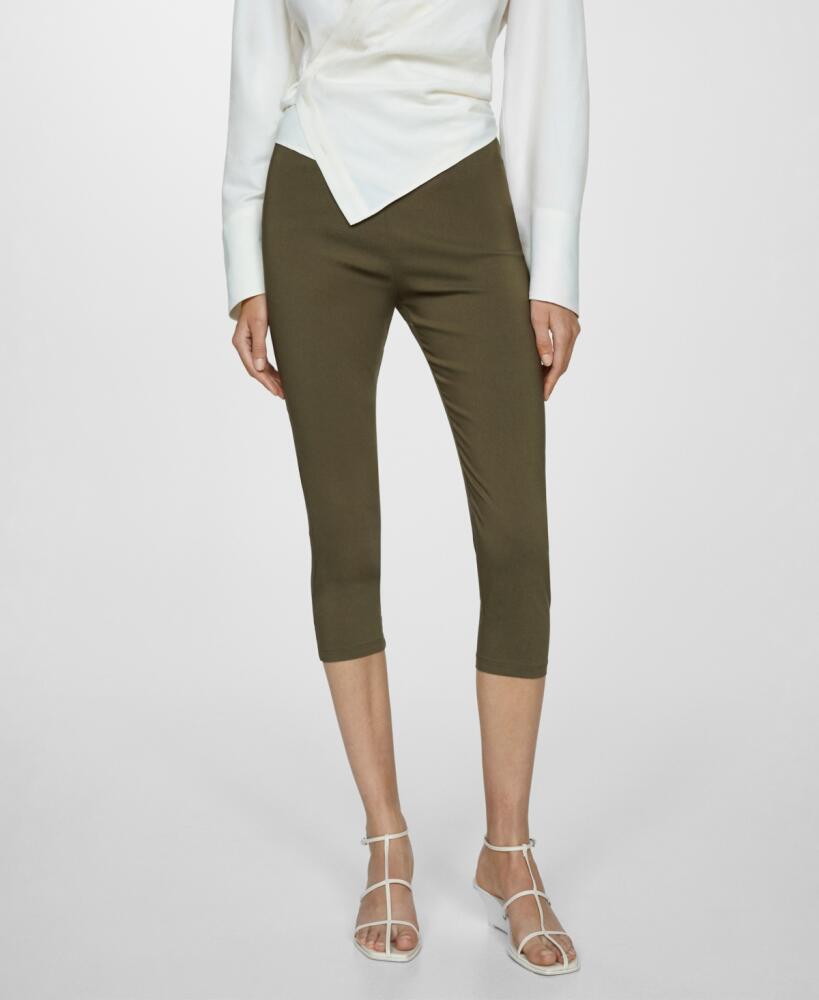 Mango Women's Capri Leggings - Khaki Cover