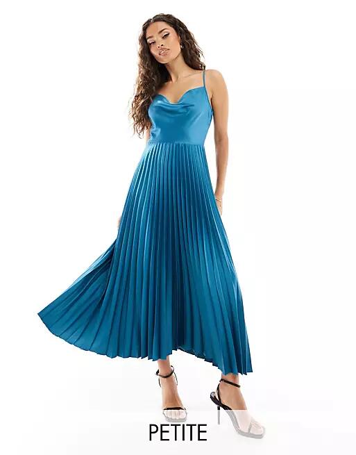 Closet London Petite cowl neck pleated midaxi dress in petrol blue Cover