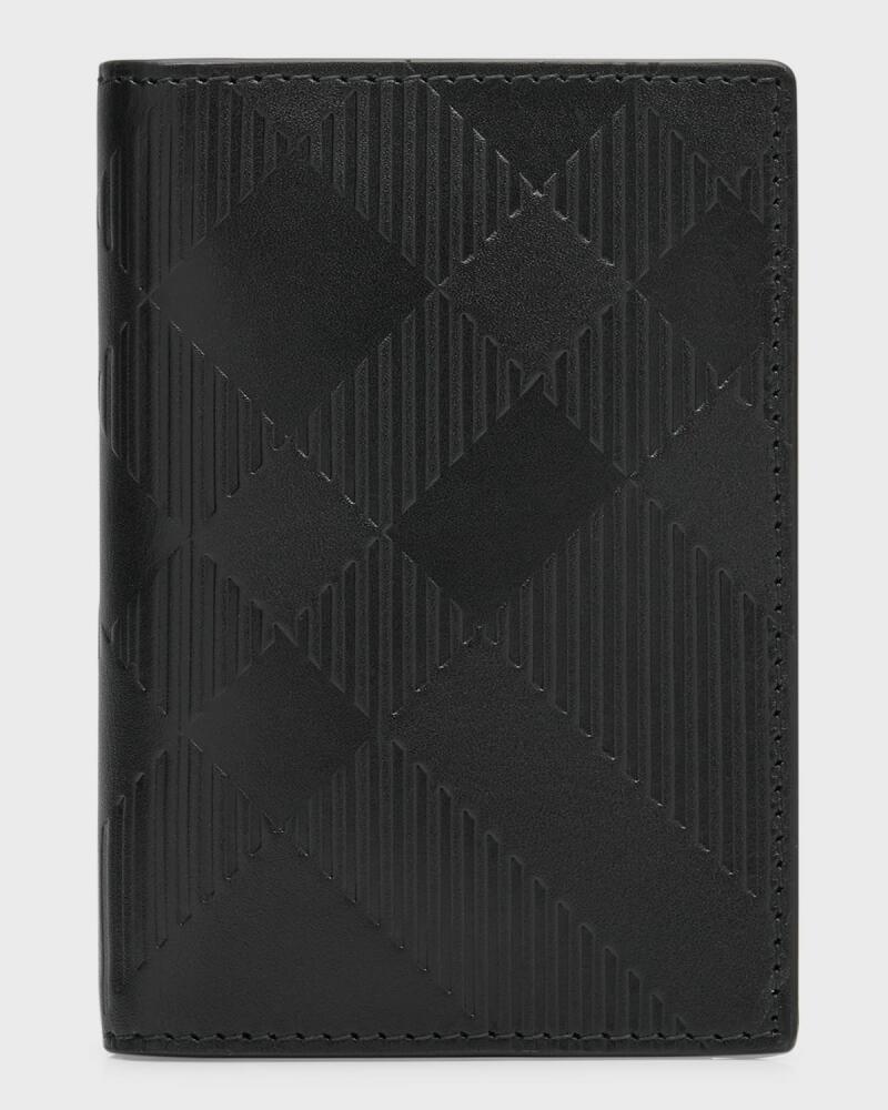 Burberry Men's Embossed Check Leather Bifold Card Holder Cover