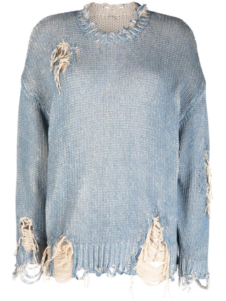 R13 distressed crew-neck jumper - Blue Cover