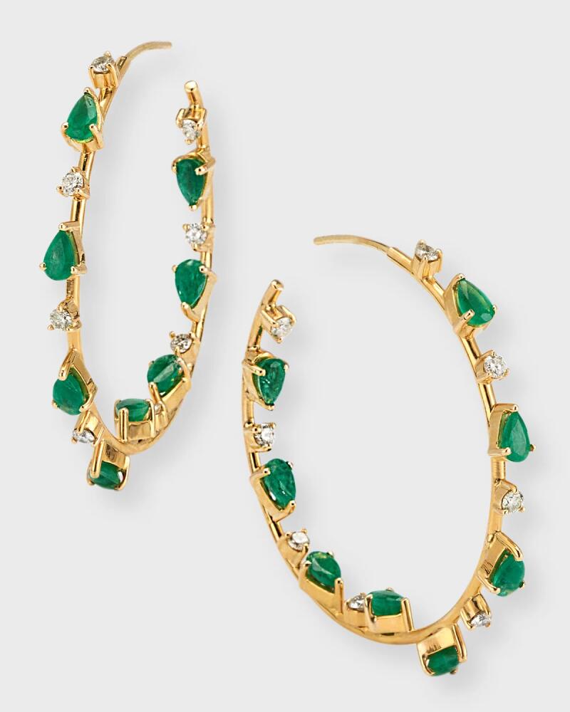 Siena Jewelry 14K Yellow Gold Emerald and Diamond Hoop Earrings Cover