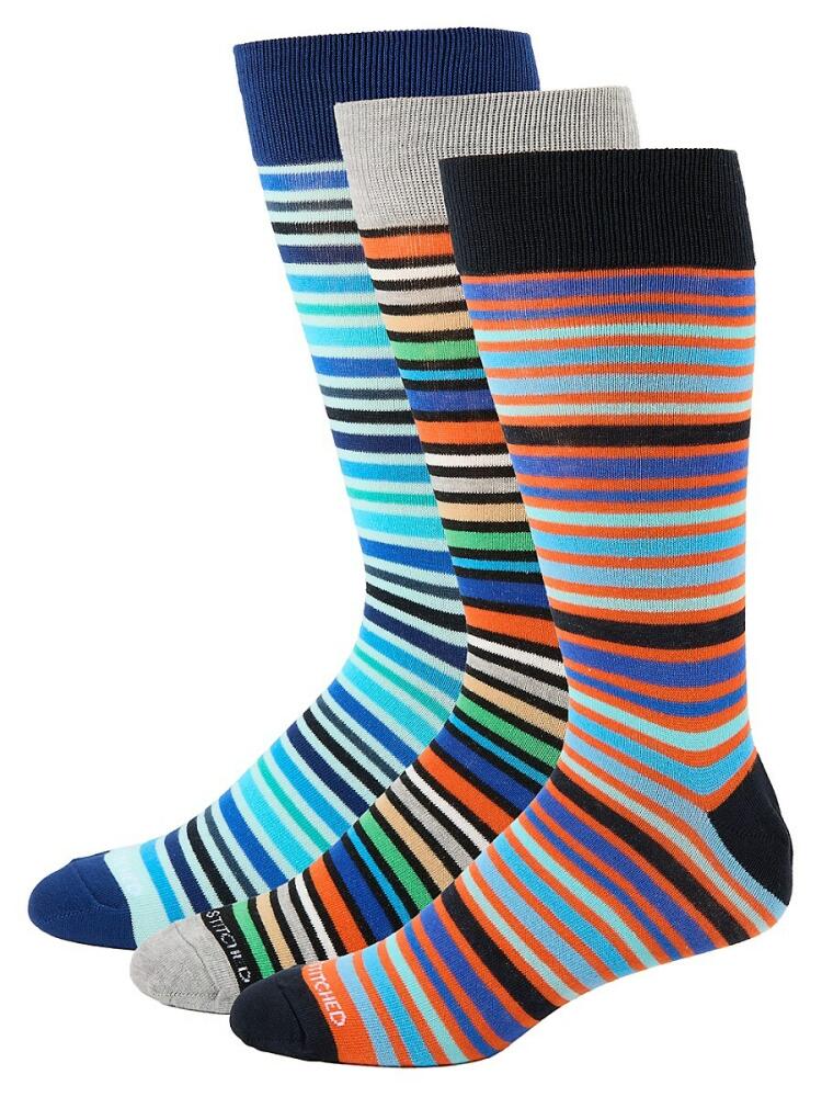 Unsimply Stitched Men's 3-Pack Striped Crew Socks - Blue Multi Cover