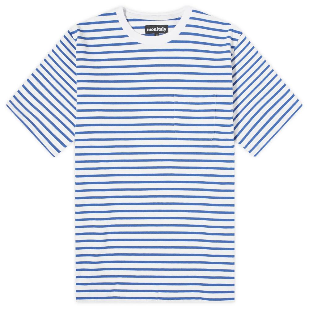 Monitaly Men's Japanese Cotton Stripe T-Shirt in Off White/Blue Cover