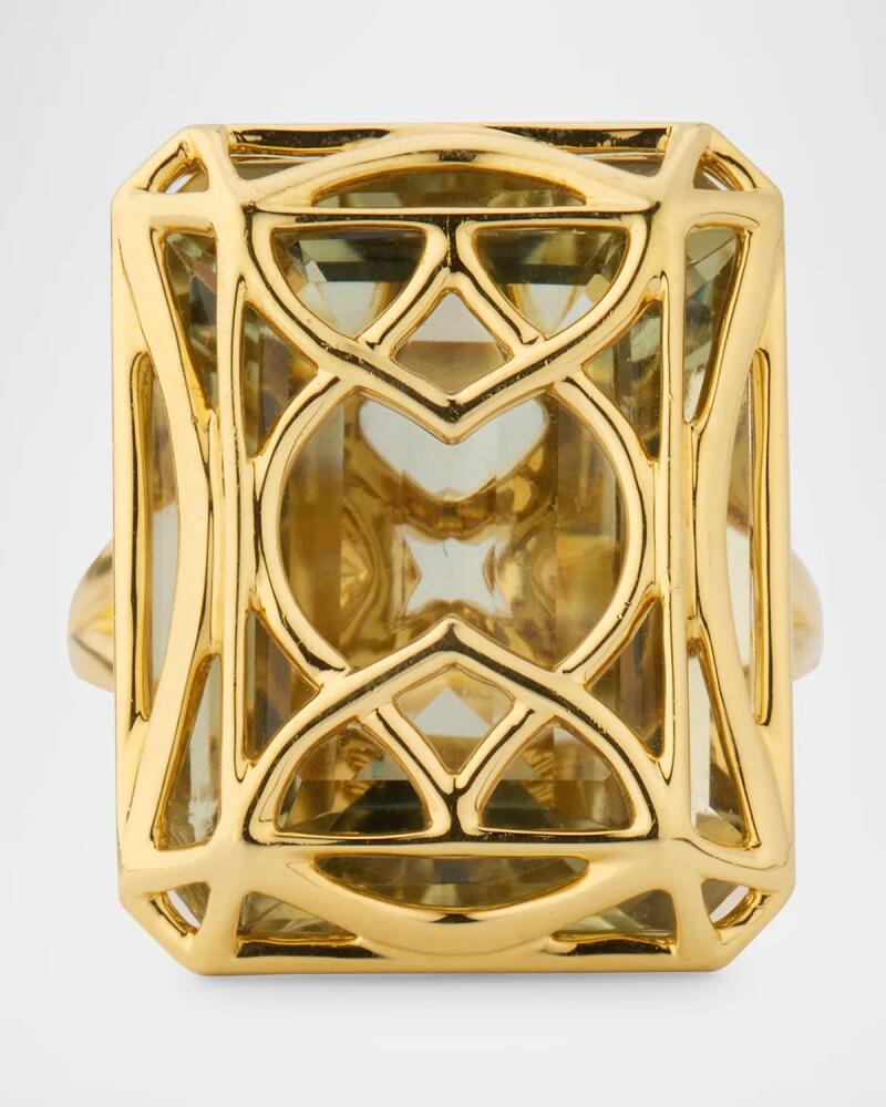 Lisa Nik Golden Dreams 18K Yellow Gold Caged Green Quartz Ring, Size 6 Cover