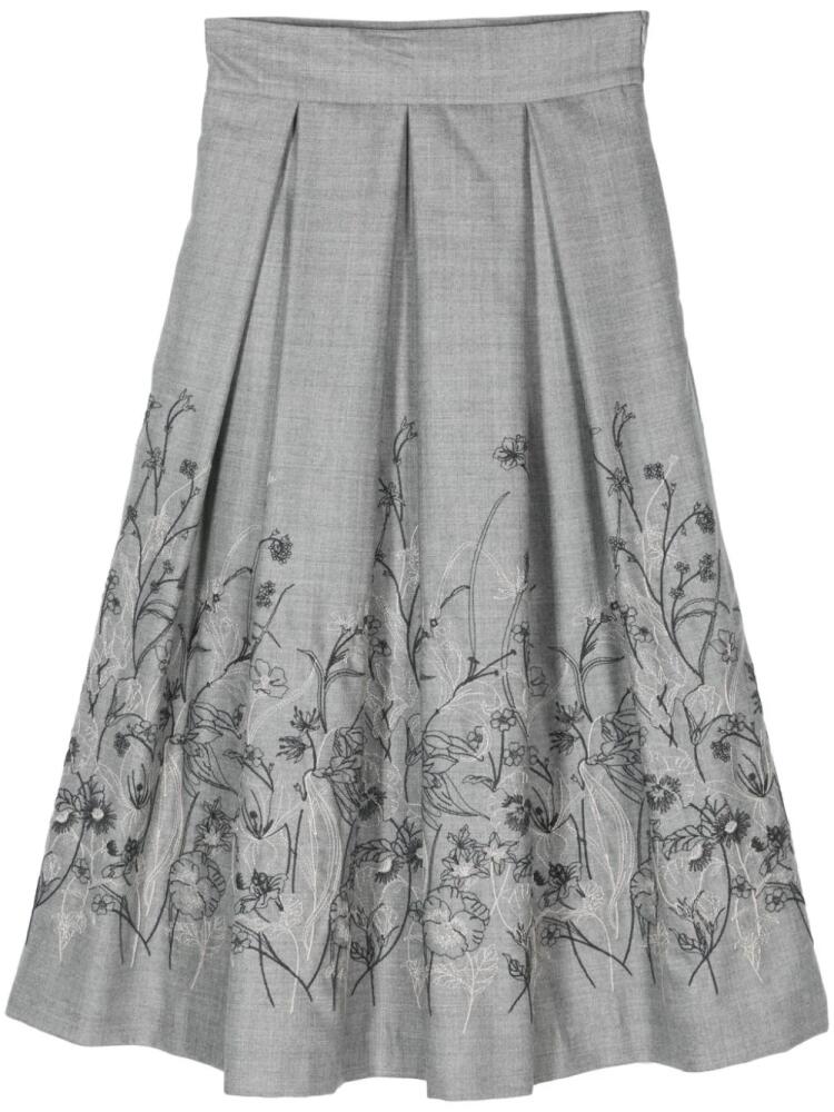 Eleventy floral-embroidery midi skirt - Grey Cover