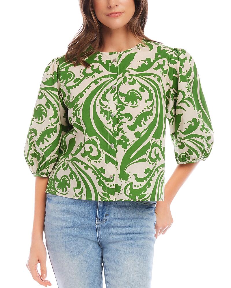 Karen Kane Puffed Sleeve Paisley Print Blouse Cover