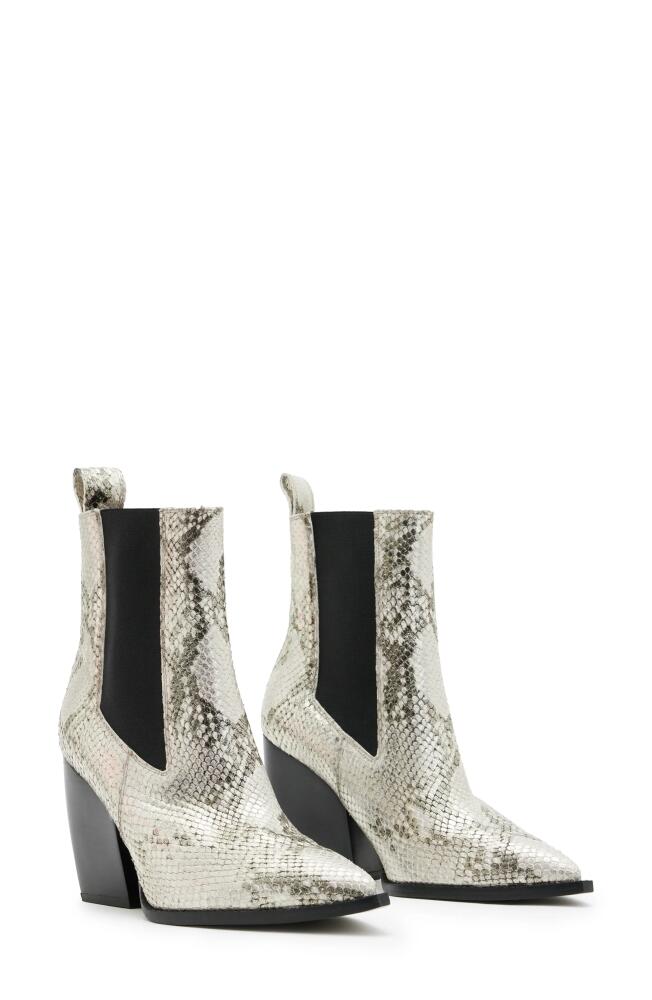 AllSaints Ria Snake Embossed Pointed Toe Chelsea Boot in Metallic Gold Cover