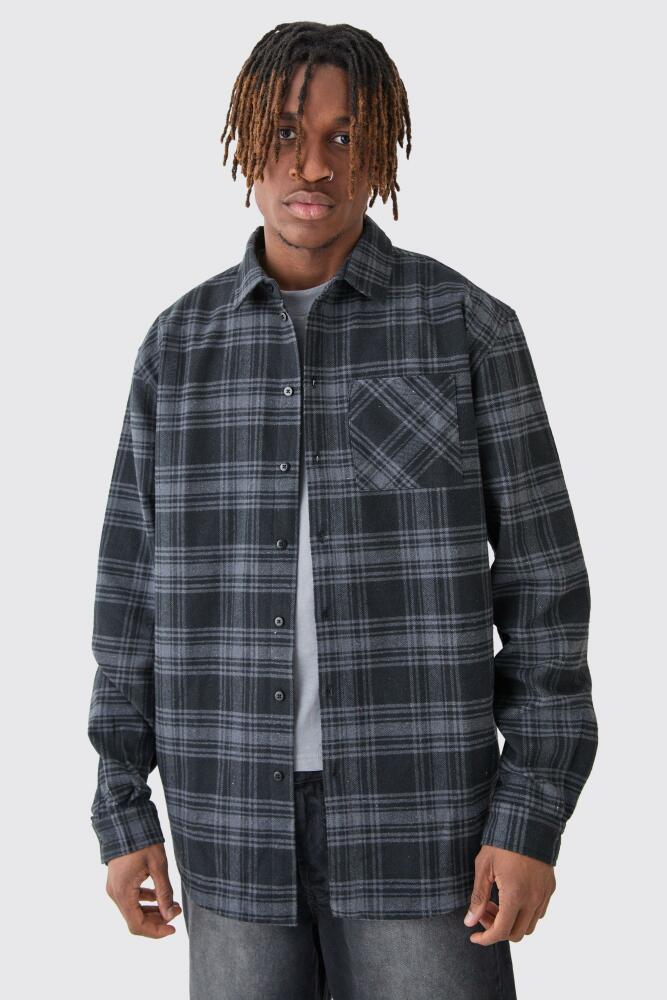 boohoo Mens Tall Oversized Heavy Weight Flannel Shirt Jacket - Grey Cover