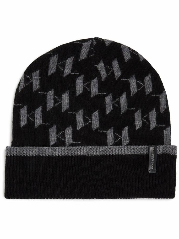 Karl Lagerfeld intarsia-knit monogram beanie - Black Cover