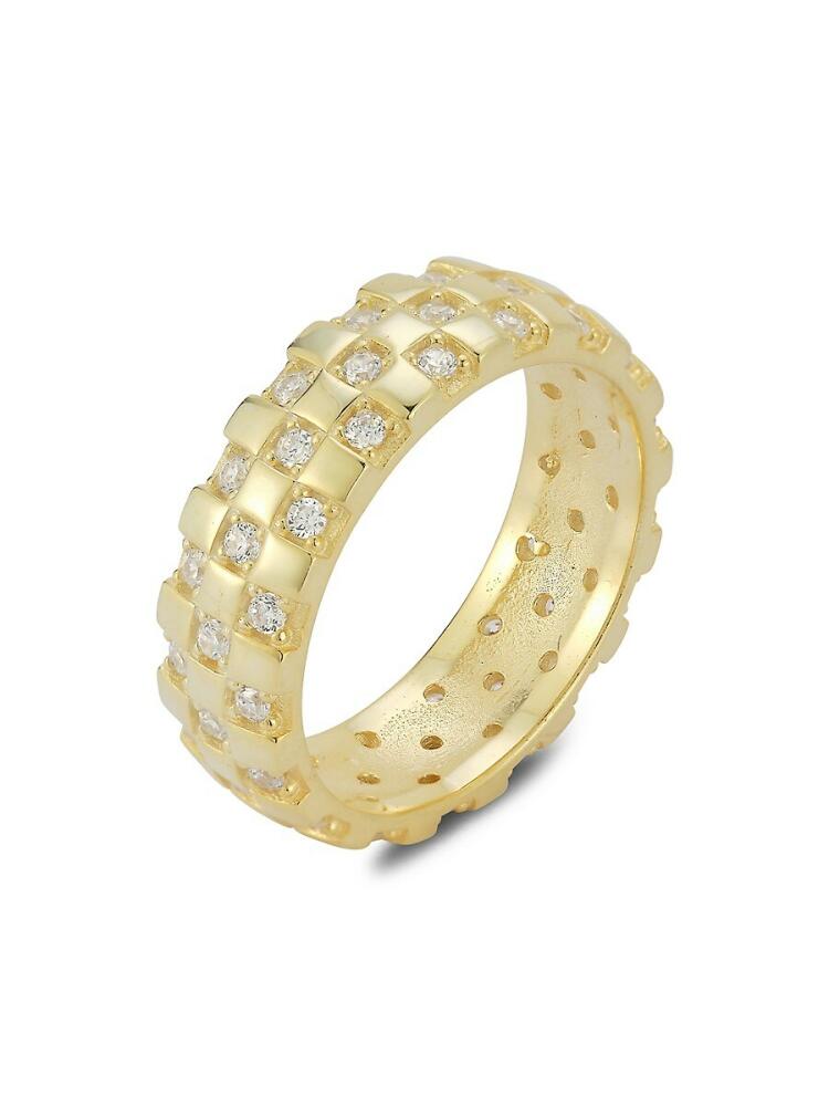 SPHERA MILANO Women's 14K Goldplated Sterling Silver & Cubic Zirconia Check Band Ring Cover