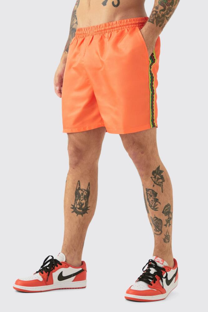 boohoo Mens Mid Length Tape Swim Short - Orange Cover