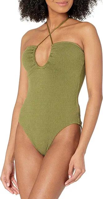 Seafolly Sea Dive Bandeau One-Piece (Khaki) Women's Swimsuits One Piece Cover