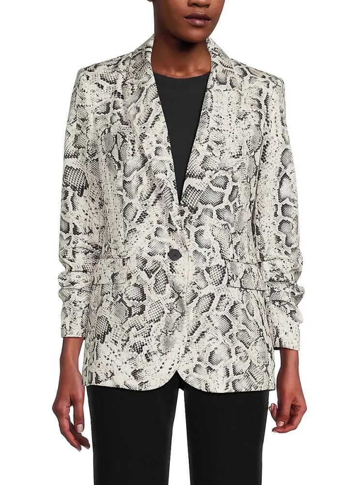 DKNY Women's Snakeskin Print Blazer - Ivory Black Cover