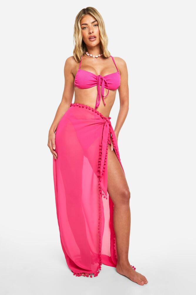 boohoo Womens Pom Pom Beach Maxi Sarong - Pink Cover