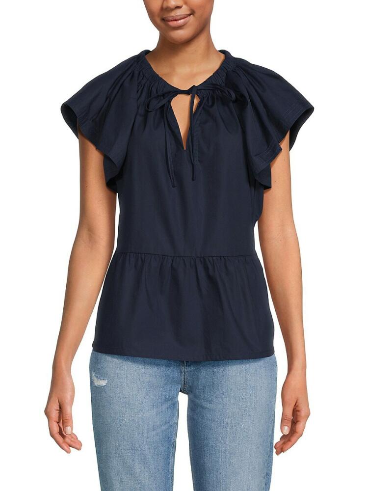 Joe's Jeans Women's Poplin Flutter Sleeve Blouse - Navy Cover