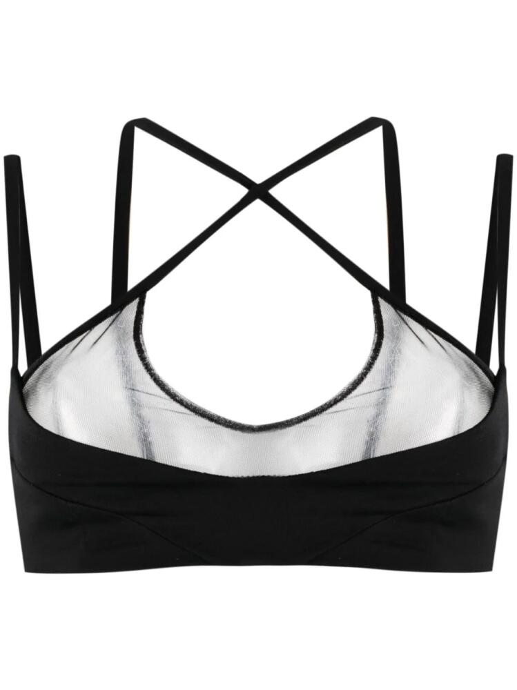 The Attico mesh-panel criss-cross bralette top - Black Cover