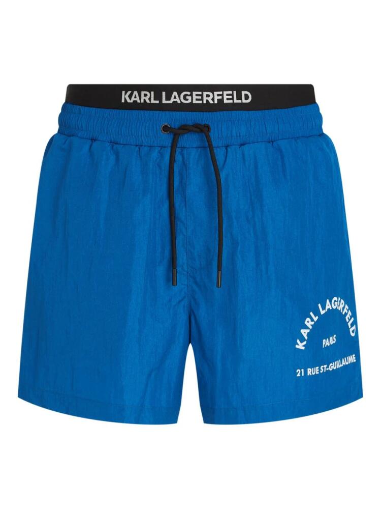 Karl Lagerfeld address-print drawstring swim shorts - Blue Cover