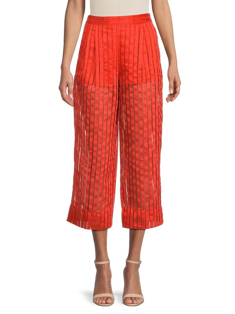 BCBGMAXAZRIA Women's Sheer Stripe Cropped Wide Leg Pants - Pumpkin Cover