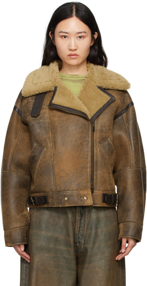 Acne Studios Brown Shearling Leather Jacket Cover