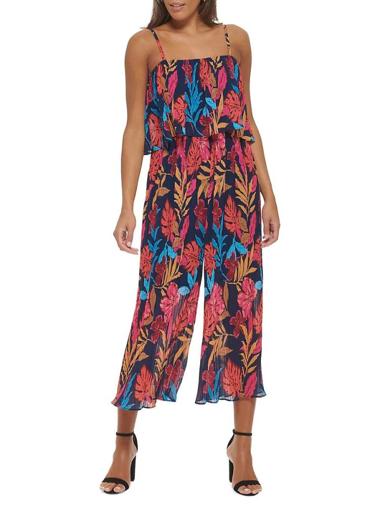 Kensie Women's Tropical Print Cropped Jumpsuit - Navy Cover