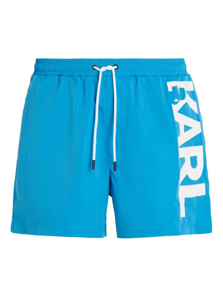 Karl Lagerfeld logo-print drawstring swim shorts - Blue Cover