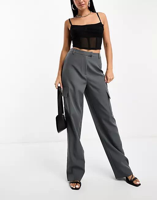 Kaiia wide leg cargo pants in charcoal gray Cover