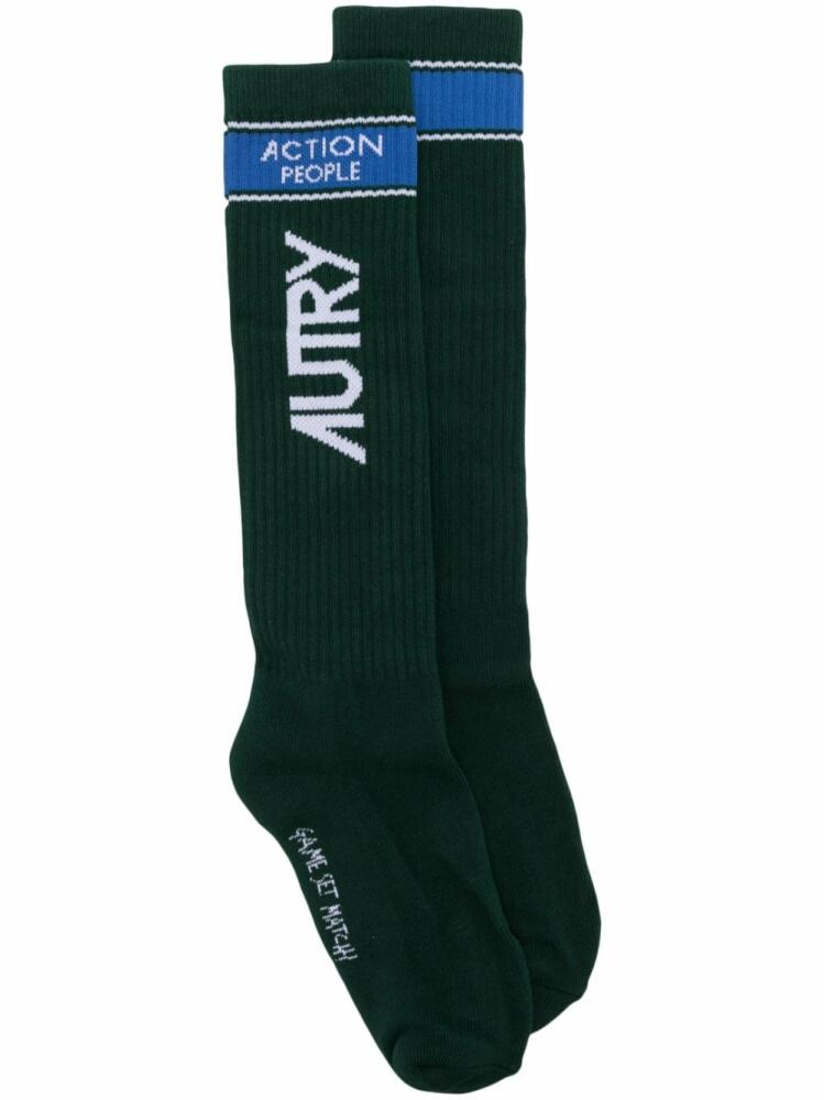 Autry logo-intarsia knitted socks - Green Cover