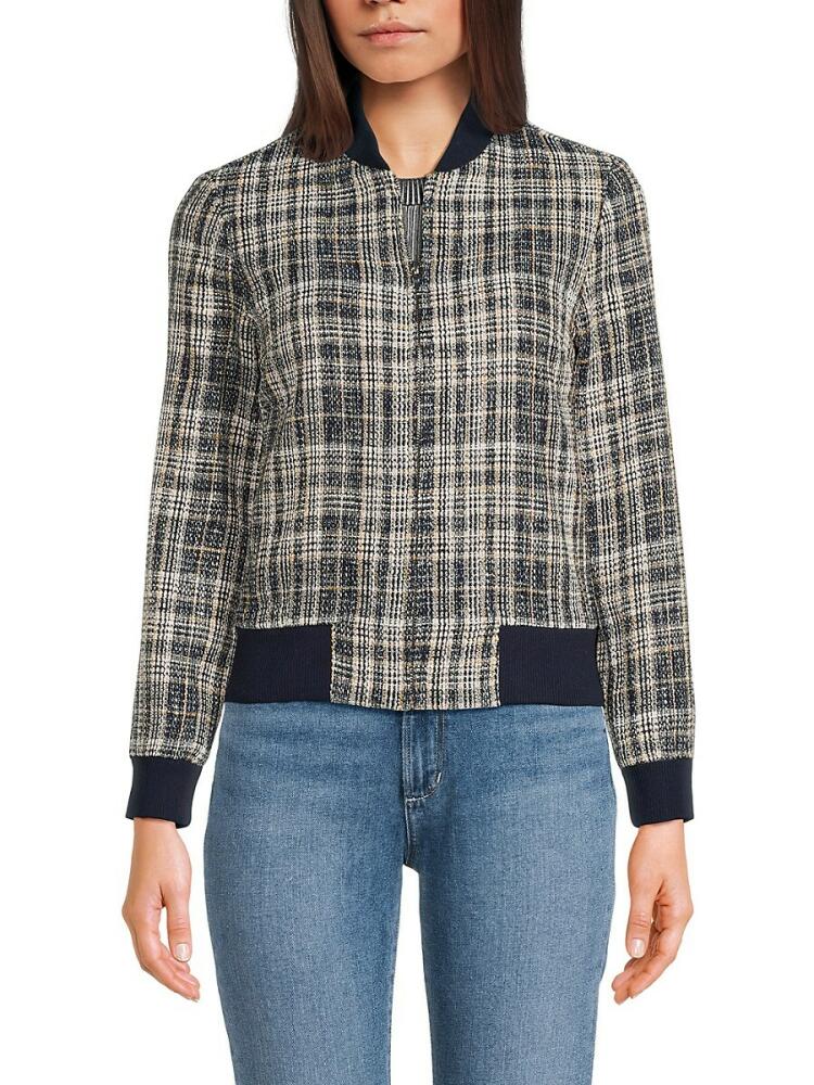 Wdny Women's Plaid Bomber Jacket - Navy Cover