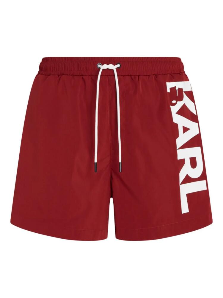 Karl Lagerfeld logo-print drawstring swim shorts - Red Cover