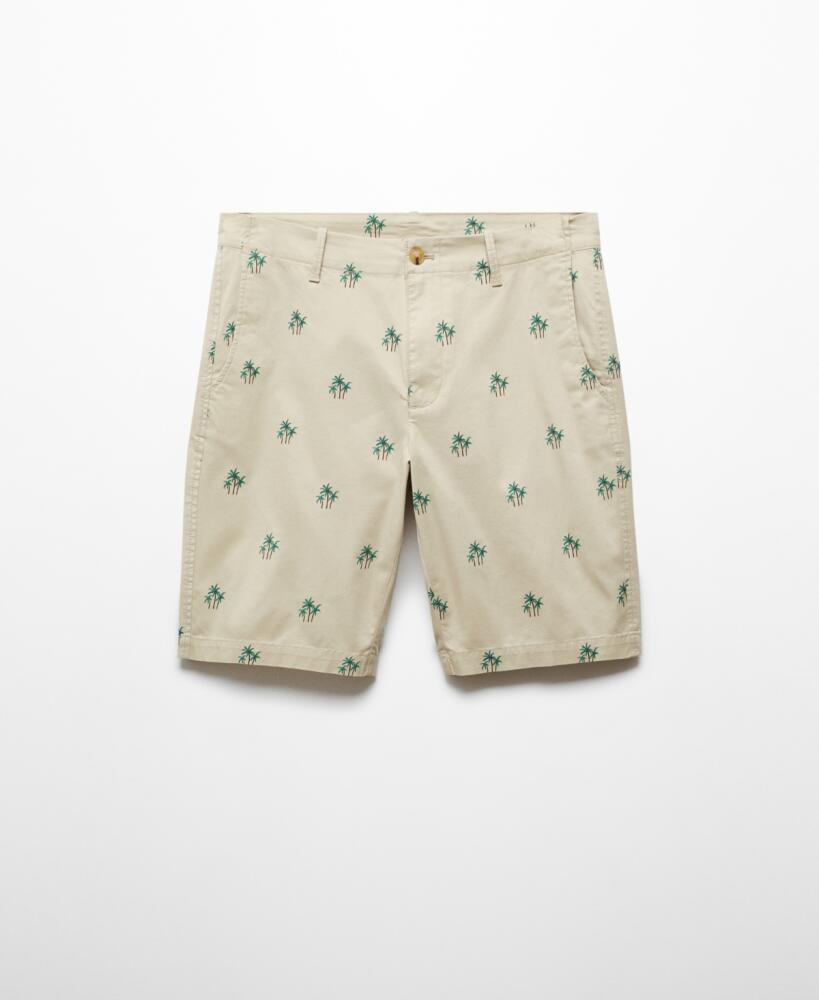 Mango Men's Printed Cotton Bermuda Shorts - Sand Cover