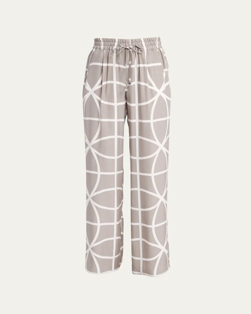 Kiton Printed Wide-Leg Drawstring Silk Trousers Cover