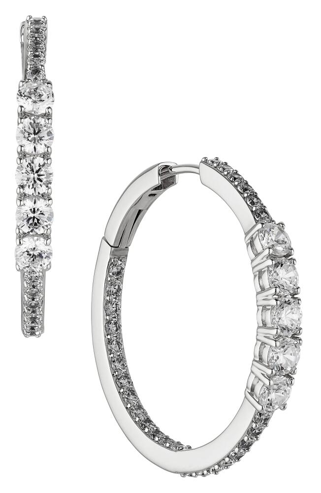 Nadri Love All Cubic Zirconia Medium Hoop Inside Out Earrings in Rhodium Cover