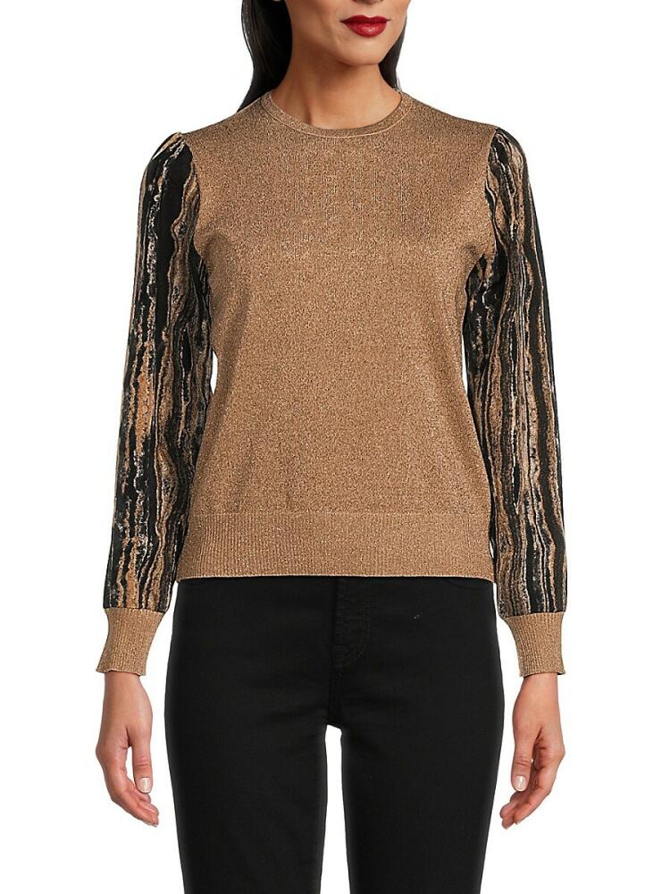 YAL New York Women's Contrast Sleeve Crewneck Sweater - Gold Cover