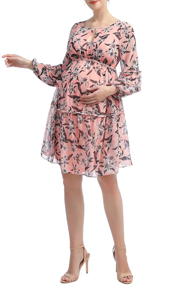 Kimi and Kai Rosie Floral Long Sleeve Maternity Babydoll Dress in Coral Multi Cover