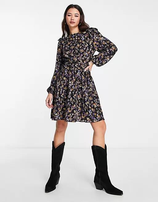 JDY Sofia ruffle shirt dress in floral print-Purple Cover