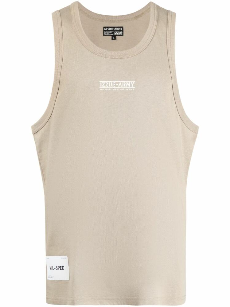 izzue logo-print cotton tank top - Neutrals Cover