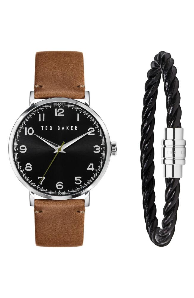 Ted Baker London Phylipa Leather Strap Watch & Leather Bracelet Set, 46mm in Tan Cover