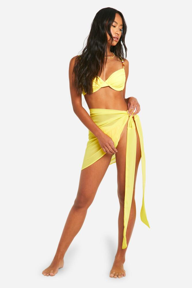 boohoo Womens Chiffon Tie Beach Mini Sarong - Yellow Cover