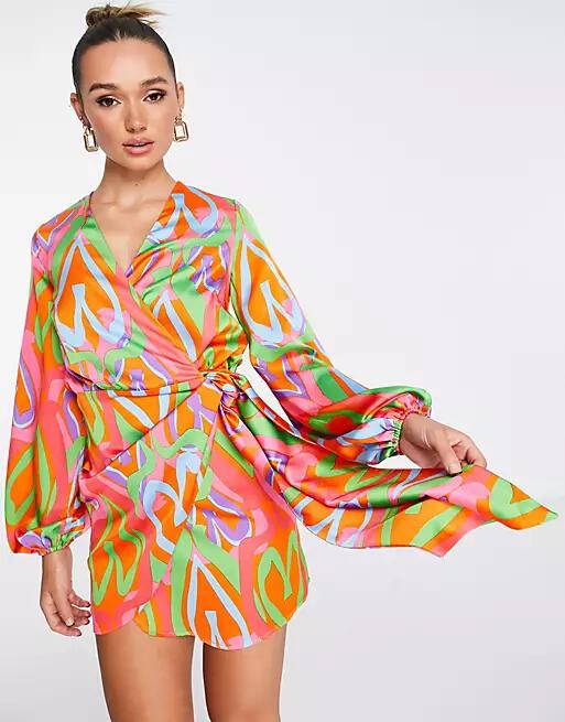 Never Fully Dressed wrap mini dress in abstract heart print-Multi Cover