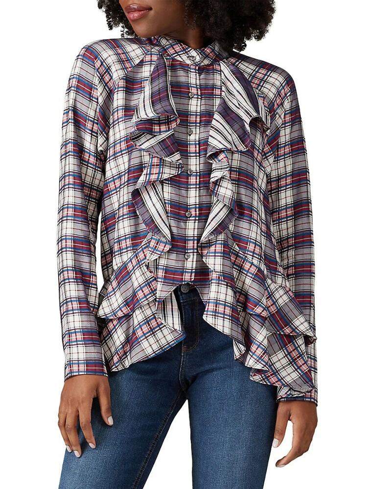 Nicole Miller Women's Ruffle Plaid Shirt - Red Cover