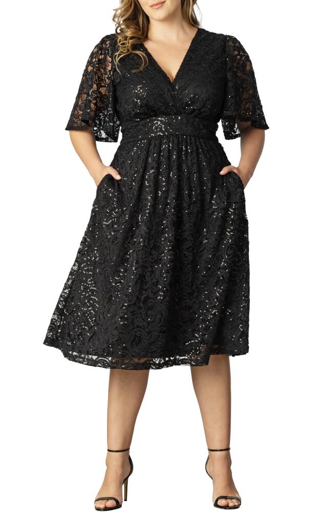 Kiyonna Starry Sequin Lace Fit & Flare Cocktail Dress in Onyx Cover