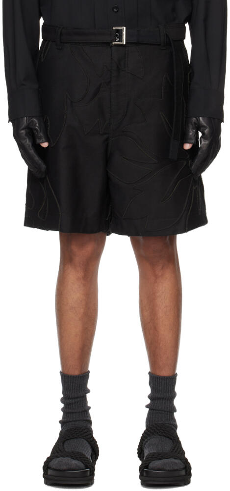 sacai Black Embroidered Shorts Cover