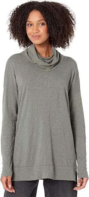 bobi Los Angeles Slouchy Funnel Neck Tee (Dark Sage) Women's Clothing Cover